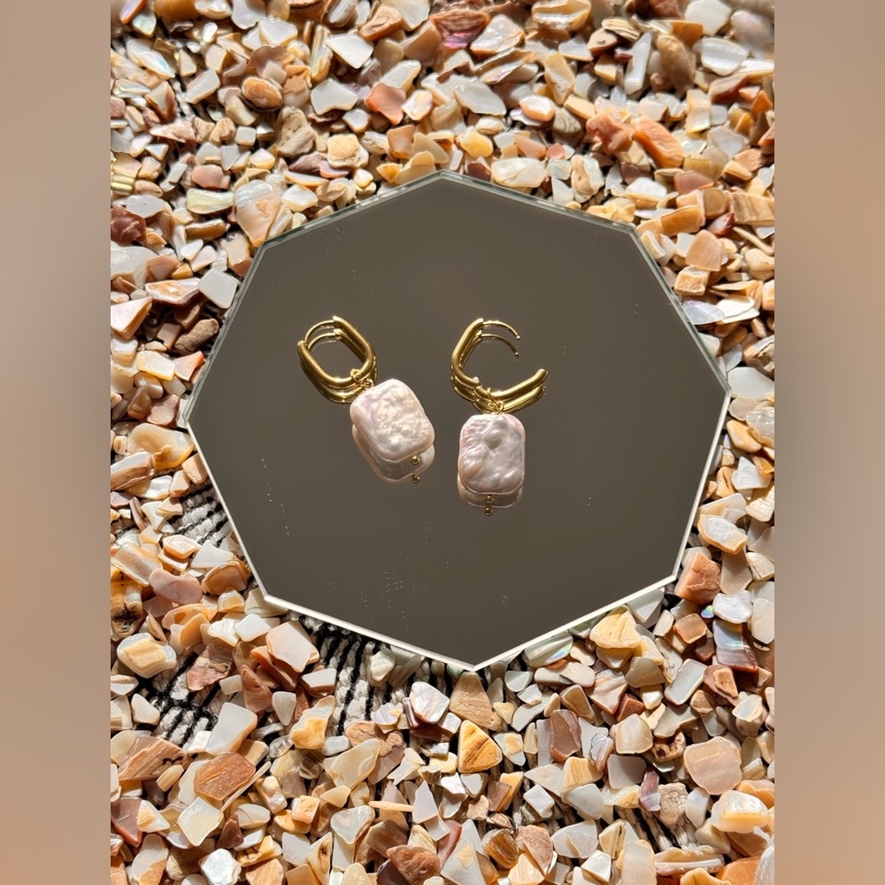 SOLD! Gold and Cream Dangle Earrings with Intricate Design - Picture 5 of 5